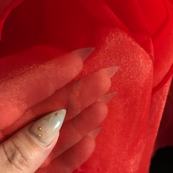 Vintage 80s organza red formal dress holiday - Picture 4 of 5